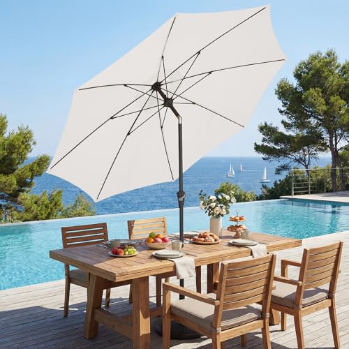 JEAREY 9FT Outdoor Patio Umbrella,Market Table Umbrella with 8 Fiberglass Ribs, Pool Umbrella with Tilt and Crank, UV Protection Lightweight & Wind-Resistant for Lawn, Garden, Deck and Backyard, Cream White - color: Cream White