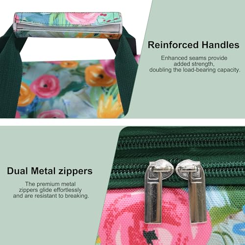 Double Decker Insulated Casserole Carrier, Expandable Thermal Food Warmer Bag Fits 9x13 Dish, Leak-Proof Potluck Lasagna Holder with Utensil Pocket for Picnic Party Cookout (Green Floral) - color: Green Floral