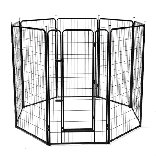 Amazon Basics Dog Playpen, 8 Panels Metal Fence with Door, Foldable for Indoor and Outdoor Use, Suitable for Small to Medium Sized Dogs, 48 Inch Height, Black - style: 8pcs-48"