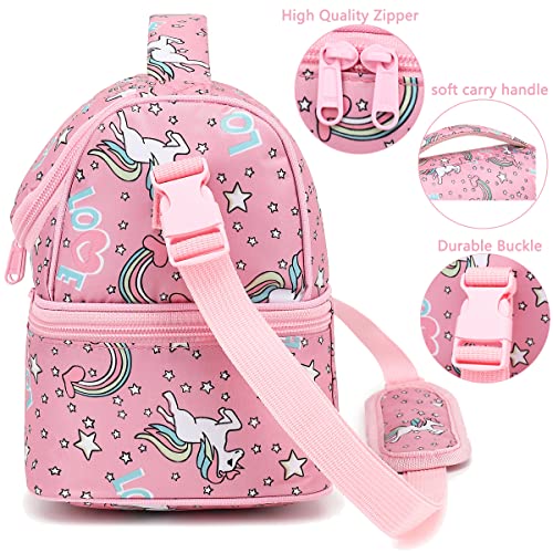 FlowFly Double Decker Cooler Insulated Lunch Bag Large Tote for Boys, Girls, Men, Women, With Adjustable Strap (Red-Unicorn) - color: Red-Unicorn