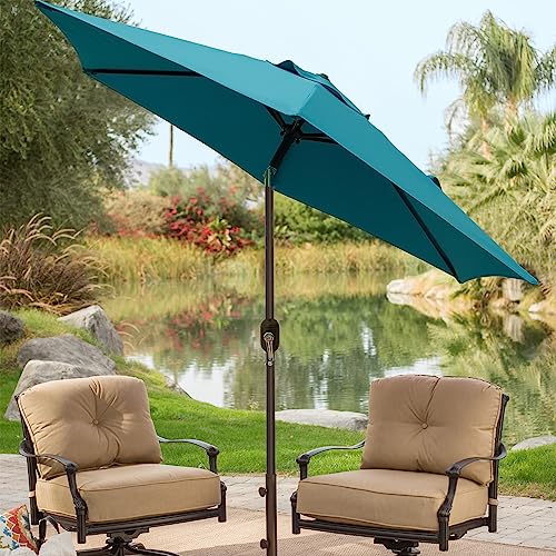 Blissun 7.5 ft Patio Umbrella, Yard Umbrella, Outdoor Market Umbrella with Push Button Tilt Crank (Cerulean) - color: Cerulean