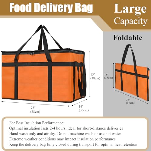 PEASUG Insulated Bags for Food Delivery, XXXL Pizza Delivery Bags, Large Capacity Cooler Bag Keep Food Warm for Grocery Shopping and Catering, Foldable, Heavy-Duty (Orange) - color: Orange, size: XXX-Large