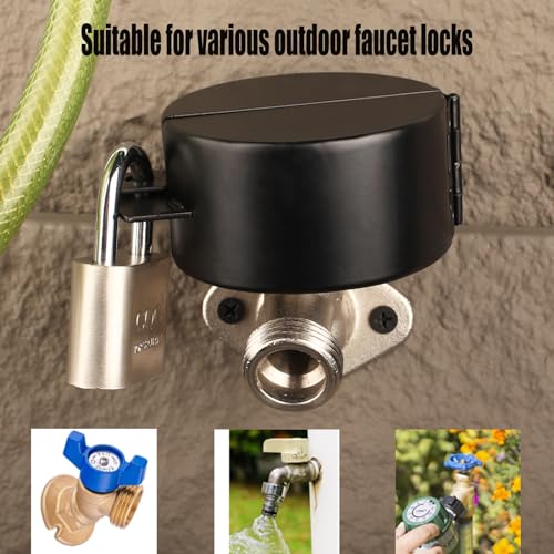 Outdoor Faucet Lock with Padlock Water Spigot Lock Suitable for Garden Hose Bib Water Valve Childproof, Prevent Water Theft, Metallic Black, Metal - color: Black