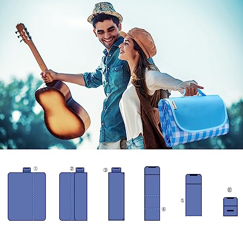 Beach Blanket Waterproof Sandproof Extra Large Beach Mat Sand Free Picnic Blanket Waterproof Foldable Large Outdoor Blanket With Carrying Strap For Grass, Sand, Camping, Hiking, Travel, Festival - color: Sky Blue, size: 5' x 6'8" (Rectangular)