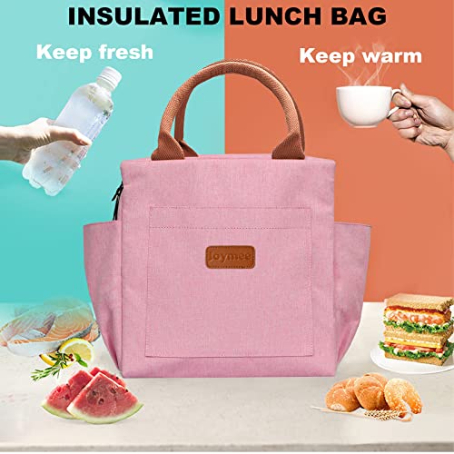 Joymee Lunch Bag Women Insulated Lunch Box Reusable Leakproof Large Spacious Cooler Tote for Womens Mens Adults with Bottle Holder and Side Pockets for Work Office Travel Picnic - Light Pink - color: 04 Light Pink
