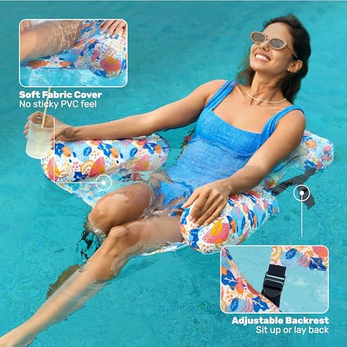 SLOOSH Inflatable Pool Floats Adult,2 Packs Floating Lounge Chairs,Blow up Pool Noodles for Adult Heavy Duty,Floating Chair for Party Summer Water Beach Lake Fun - style: Tropical Flowers