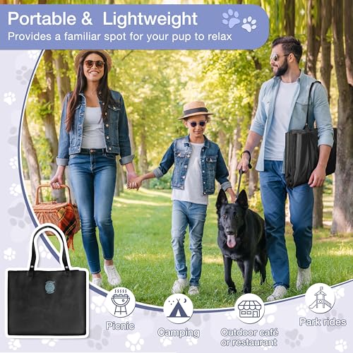 Kritter Planet Waterproof Foldable Dog Bed Pad for Camping & Travel, Portable Roll-Up Dog Bed Car Seat Pet Cushion Mat with Handles for Small & Medium Dogs, Indoor & Outdoor Use - color: Black, size: 31"x24"
