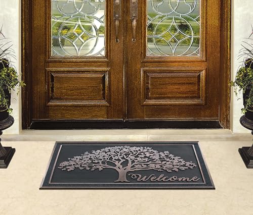 A1 Home Collections 100% Rubber Doormat for Outside Entrance, Non-Slip Heavy Duty Front Door Mats, Thin Profile Hight Traffic Areas Mat - 30" x 48", Shredding Tree Rubber - color: Shredding Tree Rubber