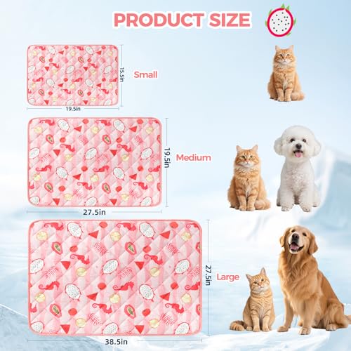 Dog Cooling Mat,27.5"x38.5" Thicken Self-Cooling Mat for Dog Large,Internal Waterproof& Endothermic,Washable Pet Ice Cool Pad Blanket,Pet Sleeping Pad for Indoor Outdoor in Summer,Non-Toxic, Pink L - color: Pink Seahorse, size: Large 27.5IN x 38.5IN