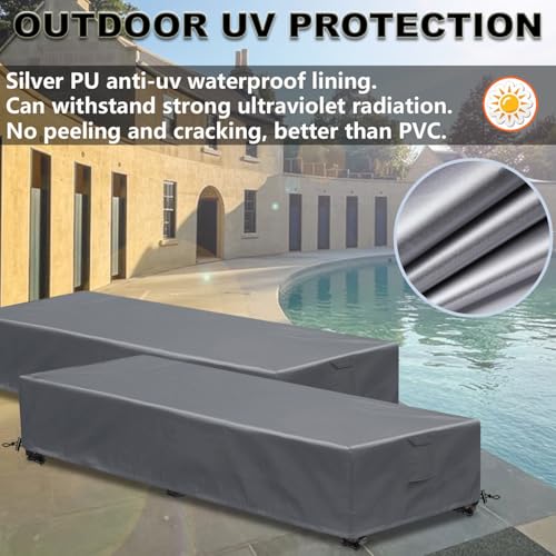 Patio Lounge Chair Covers 4 Pack Waterproof Outdoor chaise lounge cover 80" x 28" x 14" H 600D Weather Resistant Material, UV Protection, Windproof Design Outside Furniture Covers, Grey - color: Grey, size: 4 Pack (80"L x 28"W x 14"H)