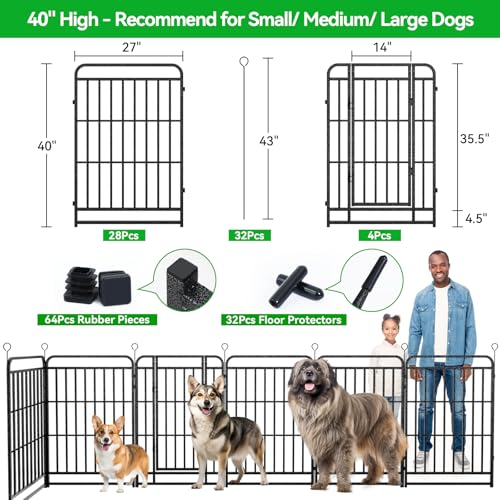Kfvigoho Heavy Duty Dog Playpen: 32 Steel Panels 40" Height, Square Steel Pipe with Reinforced Crossbars, 71FT 406 Sq.ft Portable Fence for Yard RV Camping, Snowy Black - style: 27"W x 40"H