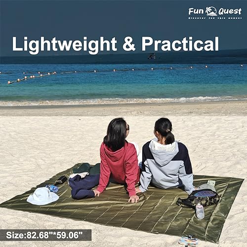 Picnic Blanket Waterproof – Packable Sand Proof Beach Blanket (0.42lb/0.66lb), Compact & Foldable, Fits in Pocket with Integrated Stakes, Ideal for Camping, Hiking, Travel, Concert, Festival - size: Military Green Burger 82.68" x 59.06"