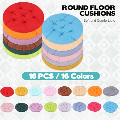 16 Pcs 16 Inch Round Floor Pillows Round Floor Cushions for Kids and Toddlers Flexible Seating Pillows Chair Floor Cushion Reading Cushion for Classroom Home School Playing Supplies(16 Colors) - size: 16 pcs