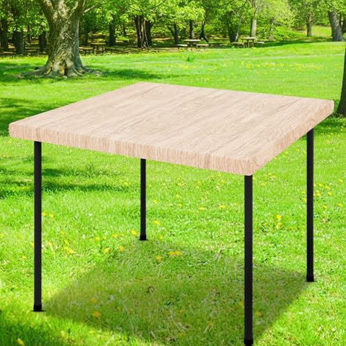 Smiry Square Table Cloth Cover, Waterproof Elastic Fitted Picnic Tablecloth, Wipeable Flannel Backed Vinyl Tablecloths for Camping, Dining, Outdoor (Beige Wood, 34" x 34") - color: Beige, size: 34" x 34" (Square)