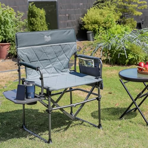 TIMBER RIDGE Aluminum Camping Directors Chair with Side Table Pocket, Portable Folding Chair, Heavy Duty Lawn Chair for Fishing Trip Picnic Concert Outdoor 400lbs, Grey 2 Pack - color: Grey-2 Set, style: Standard