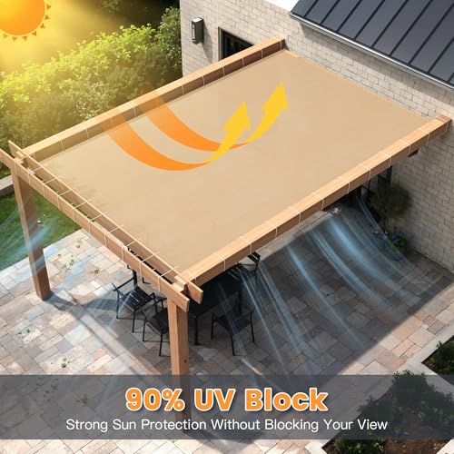 90% Sun Shade Cloth with Grommets 3X8 FT, Outdoor Pergola Shade Cover, Heavy-Duty Mesh Tarp Patio Sun Screen for Lawn Garden Backyard, Wheat - color: Wheat, size: 0 3 x 0 8 FT