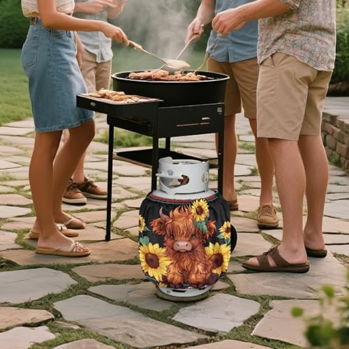 Camper Propane Tank Cover Highland Cow Outdoor 600D Heavy Duty Waterproof Covers Fits Standard 20 lb Cylinder, 13.7'' x 16.5'' for Rv Trailer - color: Highland Cow