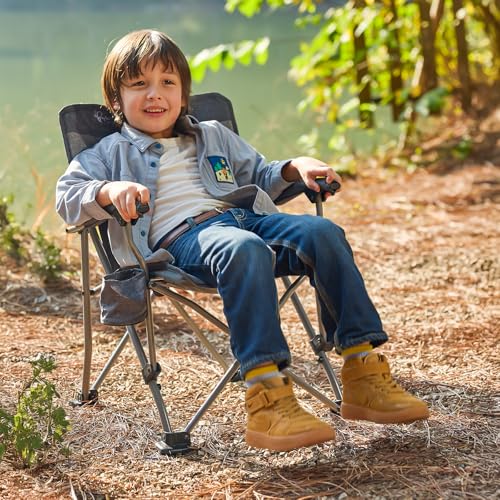 Busy Bee Oversized Kids Camping Chair with Cup Holder, High Back Toddler Chair Kids Folding Chair, Perfect for Beach & Outdoor, Supports 150 Lbs. - color: Grey, style: Folding Chair