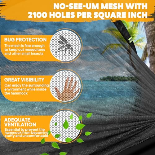 Chihee Ultra-Light Travel Camping Hammock Pop-up Net Hammock 660lbs Load Capacity,Breathable,Quick-Drying Parachute Nylon 2 Premium Carabiners,2 Tree Slings Included for Outdoor Backpacking Hiking - color: Black