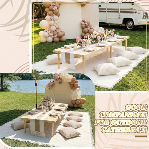 Beeveer Extra Large Outdoor Boho Picnic Blanket 91'' x 71'' Cream White Table Runner 6 Throw Pillow Cover Woven Cotton Yarn Oversize Beach Blanket Washable for Picnic Camp Wedding - color: Cream White, size: Fit 4-6 People 91'' X 71''