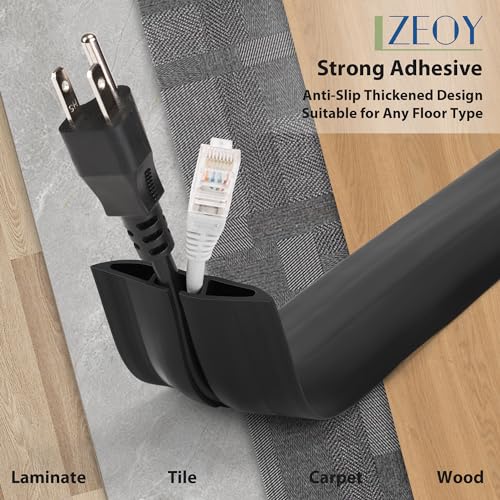 4FT Cord Hider Floor - Grey Floor Cable Hider, Wire Covers for Cords Prevent Cable Trips, Floor Cord Cover, Power Cable Management Cord Protector, Cable Cover Channel 0.6" (W) x 0.31" (H) - color: Grey, size: W2.5" × L4'