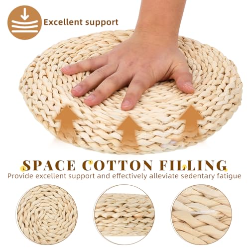 Sewroro Tatami Floor Pillow Round Straw Woven Padded Sitting Cushion Japanese Style Seat Pillow Floor Straw Mat Meditating Furniture Floor Mat for Home Temple 30cm