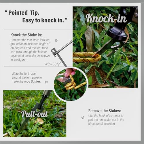 Tent Stakes 6-PCS - Camping Essentials for Tent Camper. Stainless Steel Heavy Duty Ground Stakes, Light Weight Camping Essentials, 11 inch 2.47 oz, Tent Accessories by LI JIU® - size: 11 Inch 6 Pcs