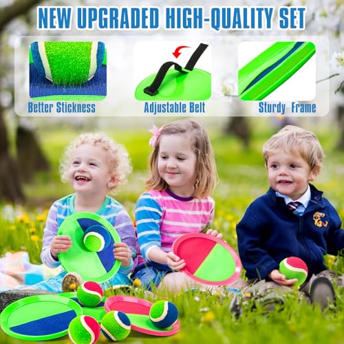 Shemira Toss and Catch Ball Game Set, Outdoor Outside Toys for Kids Ages 3 4 5 6 7 8-12, Beach Pool Yard Lawn Outdoor Games, Birthday Summer Gifts for Kids, 4 Paddles 4 Balls - color: Green, Pink, Blue