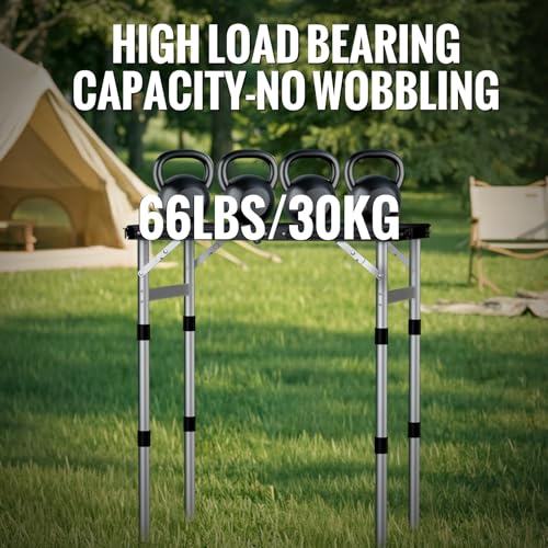GARLLEN Camping Table with Waterproof High-Density Plastic Tabletop, 3 Adjustable Height Portable Folding Picnic Table, Aluminum Frame Outdoor Table for BBQ, Camping, Indoor Use, 22.8" L x 15.7" W - color: Black & White