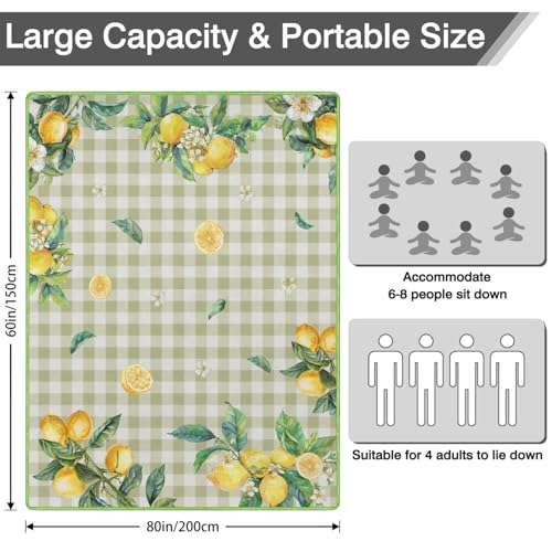 Supfitness Extra Large Picnic Blankets Waterproof Foldable (60"x 80") Boho Beach Blanket Waterproof Sandproof,3-Layer Thicking Mat Outdoor Packable Camping Blanket - color: Greenyellow, size: 5' x 6'8" (Rectangular)