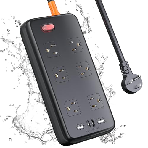 Outdoor Power Strip Weatherproof, IPX6 Waterproof Surge Protector with 6 Wide Outlets and 2USB A&2USB C, 1625W/13A, 6FT Extension Cord, Wall Mountable for Indoor Outdoor, UL FCC Listed - size: 6FT, style: 6AC+4USB