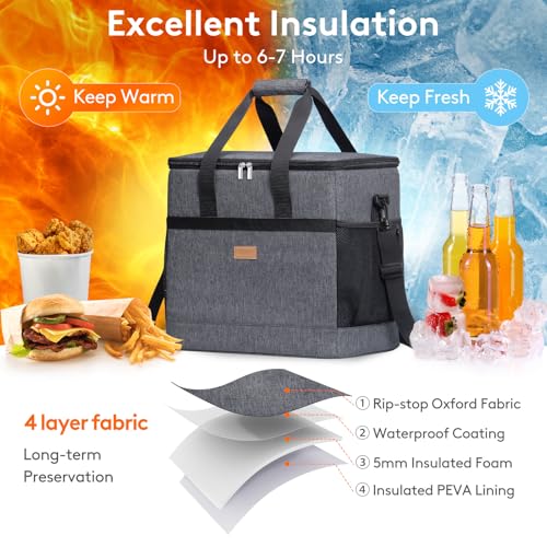 Lifewit Cooler Bag 30/50/60 Cans Collapsible and Insulated Large Lunch Bag Leakproof Soft Cooler Portable Tote for Camping/BBQ/Family Outdoor Activities - color: Dark Gray, size: 60-Can(40L)