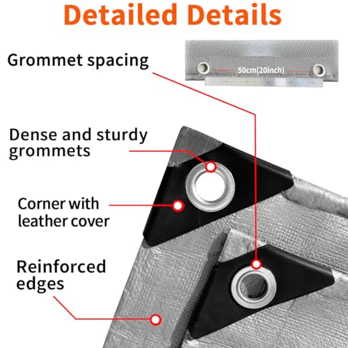 12'x12' Heavy Duty Tarp, 10Mil Silver Waterproof Tarps with Grommets, UV Resistant, Poly Tarpaulin with Reinforced Edges, Cover for Car, Roof, Camping - color: Silver-10mil, size: 12'×12'