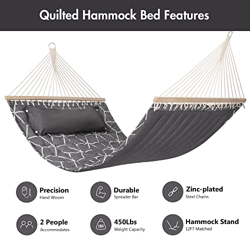 ANOW Outdoor Hammock with Spreader Bars and Detachable Pillow, 2 Person Hammock, 450 LBS Weight Capacity, Gray Cube - color: Gray Cube, size: 2 Person Without Stand