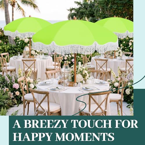 AreShark 7ft Patio Umbrella with Fringe, UPF50+ Beach Umbrella for Table, Pool & Garden, Portable Outdoor Tassels Umbrella w/Fiberglass Ribs&Push Bottom Tilt(Apple Green) - color: Apple Green, size: 7FT