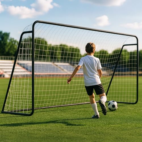 MOPHOTO Soccer Goal, 6X4/8x6/10x6.5/12x6/16x7/18.5x6.5/21x7/24x8ft Soccer Goals for Backyard, Full Size Soccer Goal for Teens & Adults Training - size: 12x6FT, style: Alloy Steel-Black