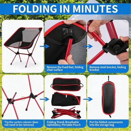 Ultralight Camping Chair, Portable Foldable Compact Chair with Breathable Nylon Mesh, Lightweight Folding Backpacking Hiking Chair for Outdoor Camp, Travel, Beach, Picnic, Hiking(Red) - color: Black and Red