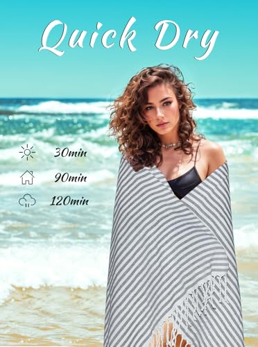 cabanana Turkish Beach Towel Oversized - 40"x70" Quick Dry Sand Free Thin Beach Towels for Adults,Extra Large Cotton Lightweigh Travel Towel for Beach Accessories (Black) - color: Stripe Black