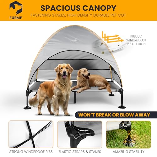 Elevated Dog Bed with Canopy |Included Travel Bag| |XL Size Portable Dog Bed|Widened Anti Slip Feet & Rain Resistant|Cooling|Elevated|Raised Cot for Large Dogs|Removable Shade
