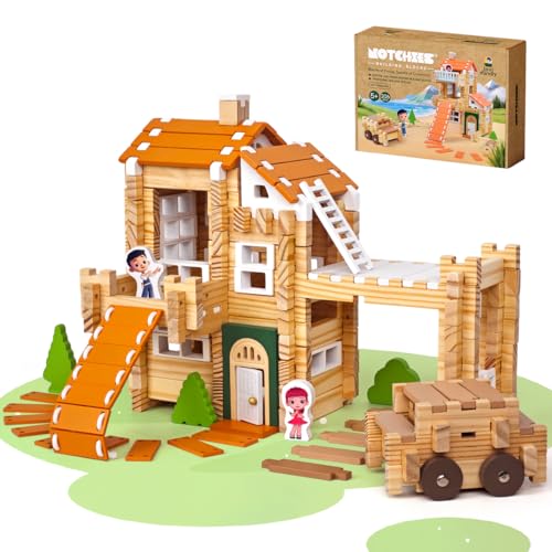 Jovi-mindly＆Notchies New 206 PCS Wooden Blocks Wooden Toys with House and Car, Preschool Learning Toys Wood Blocks Building for Kids Ages 4-8 Creative Construction Game,Birthday Toys Gifts - style: City Builder