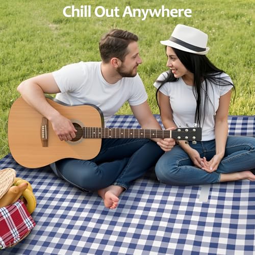Waterproof Picnic Blankets, 60" x 80" Picnic Mat Outdoor Portable Travel Camping Bordeaux Blue
