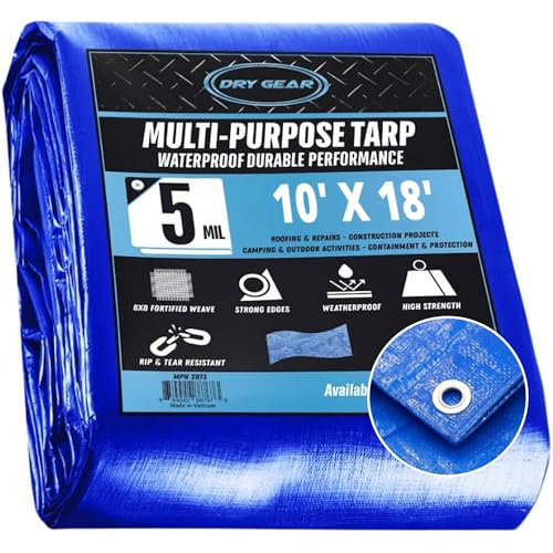 Tarps 10x18 Blue Tarp Waterproof – 5 MIL Thick Tarpaulin Outdoor Cover - Multipurpose Protection Poly Tarp for Camping, Tent, Roof, Patio, Pool, Floor, Furniture, Boat, Truck Beds, Pack of 2 - size: 10x18 - Pack of 2