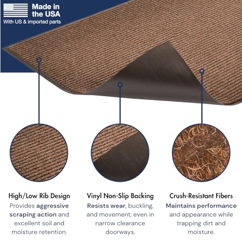 Notrax Heritage Rib™ Commercial Indoor Door Mat Office Rugs – 3' x 6' Brown Front Door Mat with Double Rib 22oz Yarn, Non-Slip Vinyl Backing – Durable Entryway Rug Made in The USA – 117S0036BR - color: Brown, size: 72"L x 36"W x 0.4"Th