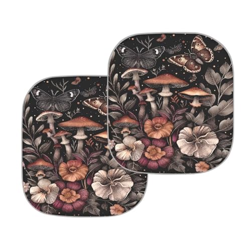 Mushroom Floral 2 Pcs Auto Windshield Sunshade UV Reflecting Foldable Front Windshield Sun Shade Automotive Interior Sun Protection Protect Your Car Block The Sunlight - color: Mushroom Floral