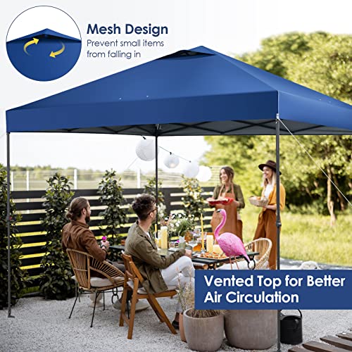 Tangkula 10x10 Ft Pop Up Canopy, Easy Set-up Instant Tent with Center Lock, Carry Bag, Rotatable Feet, 8 Stakes, 4 Ropes, Outdoor Canopy Tent for Beach, Camp, Patio, Market (Blue) - color: Blue, size: 10x10FT