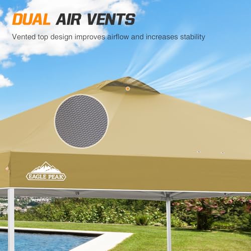 EAGLE PEAK Pop Up Canopy Tent with Wheeled Carry Bag, 8 Stakes, 4 Ropes, 4 Weight Bags, Easy Set Up Tent Canopy, 10x10 ft, 100sqft of Shade, Beige - color: Beige, size: 10x10