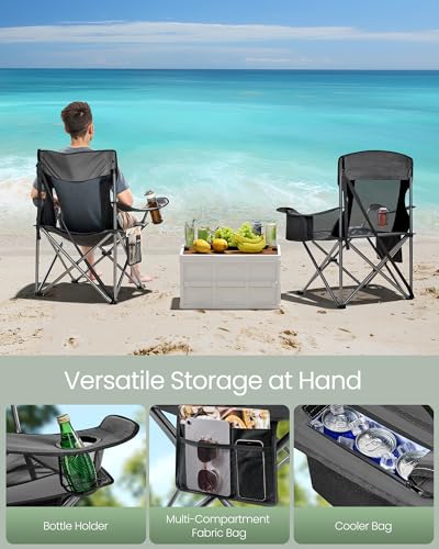 SONGMICS Camping Chair, Folding Oversized Chair, Comfortable and Heavy-Duty, 352 lb Weight Capacity, Adjustable Armrests with Cooler Bag, Storage Bag, Breathable Mesh, Slate Gray UGCB060G01 - color: Grey, style: 1PC (24.8"D x 37"W x 38.6"H)