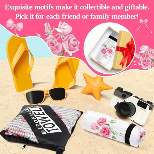 Pink Bow Oversized Beach Towel - Flower Double-sided Thin Microfiber Lightweight Pool Towel 71"x35" Quick Dry Towel Sand Free Blanket for Bath Sport Travel Beach Swimming Camping for Girl Women - color: Pink, White, style: Rose Bow
