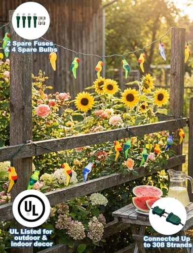 8.5Ft Parrot String Lights, Outdoor Tropical Themed LED String Lights with 10 3D Multicolor Bird Lights, Plug in Hanging Fairy Lights for Tent Party Bar Garden Bedroom - color: Parrot Lights, size: 8.5FT