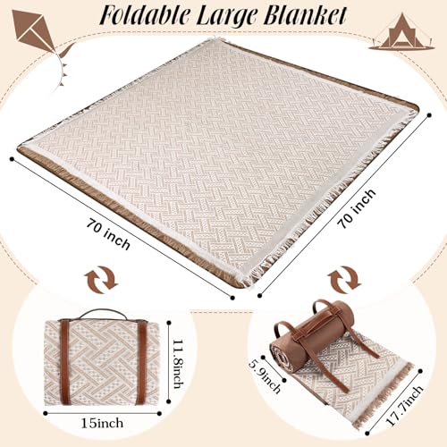 VitalCozy Waterproof Picnic Blankets 71×71 inch Outdoor Blanket Foldable 2 in 1 Double Layer Sandproof Beach Mat with Carry Strap for Camping Lawn Park Beach Grass(Khaki) - color: Khaki